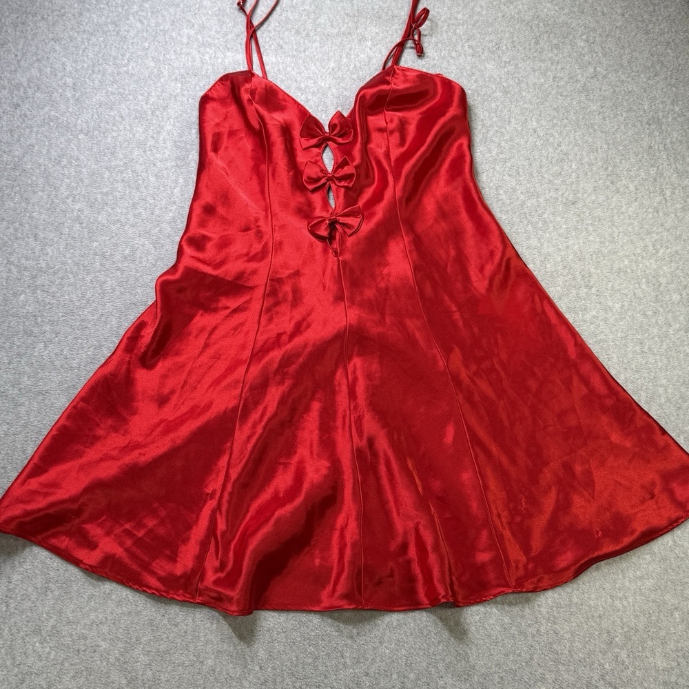 Fredericks of Hollywood Red Satin Slip Dress Bow Front Y2K Lingerie S